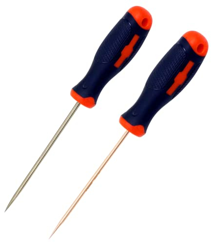 WEDO Funkenfreie Ahlen-Werkzeuge, 2 Stück Fiberglasgriff, Nähahle zum Nähen, Kratzholz, Leder, Stanzen, Aluminium-Bronze/Beryllium-Kupfer, DIN-Standard, BAM- und FM-Zertifikat, 10,2 cm Klingenlänge, 3