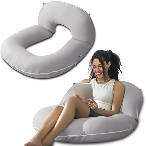 INSEN Reading Pillow, Back Pillow for Sitting in Bed for Reading, Nurse & Relax, Reading Pillow for Adults, Moms & Kids, Sit Up Pillow for Bed, Cooling Tencel, Grey