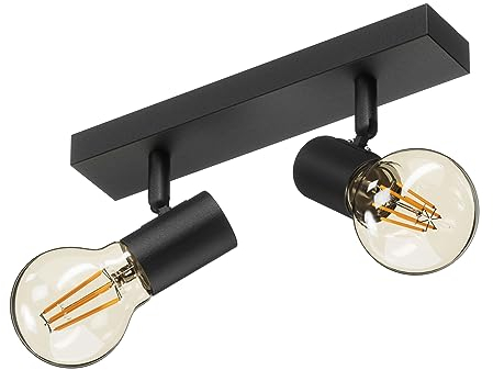 Klighten Deckenstrahler 2 Flammig E27, Vintage Industrial Deckenspot, Retro Deckenlampe Strahler Schwenkbar für Küche, Schlafzimmer, Wohnzimmer, Flur, Schwarz, 26cm, Ohne Leuchtmittel