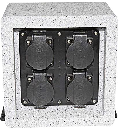 NCC-Licht Energiestation Gartensteckdose 4-Fach-Steckdose einseitig La Paz IP44 Steinoptik Grau
