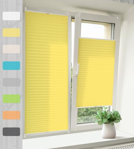 Plissee Klemmfix Ohne Bohren – Gelb 90x130cm(BxH), Jalousie Lichtdurchlässig & Blickdicht, Sonnenschutz & Sichtschutz, Faltrollo Easyfix für Fenster & Tür