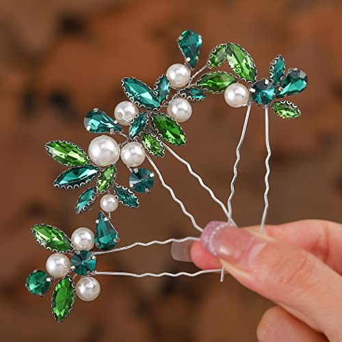 Ushiny Kristall-Haarnadeln, silberfarben, Hochzeitshaarschmuck, Strass-Haarteil, Perlen-Haarschmuck für Damen und Mädchen (3 Stück)