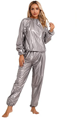 LiiYii Sweat Sauna Suit Combinaison de Sport pour Femmes Minceur Veste Sport PVC pour Course Cyclisme Jeu Entraînement Gris XL