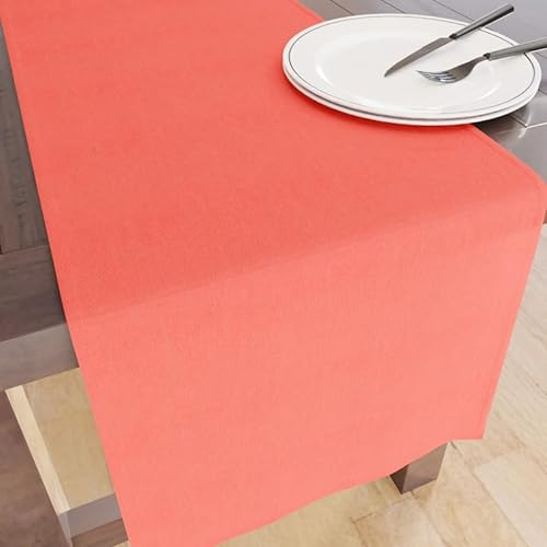 Encasa XO Table Runner Größe 32x183 cm | Baumwoll -Leinwand Stoff | Coral Solid Color | Waschbarer und dauerhaft