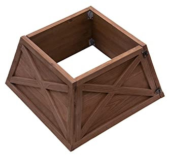 Christmas Tree World | Small Wooden Christmas Tree Skirt | Fits 4ft-6ft trees | Natural Brown