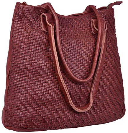 Antonio Valeria Damenhandtasche Alice aus gewaschenem Flechtleder, Rot/Ausflug, einfarbig (Getaway Solids), Handtasche
