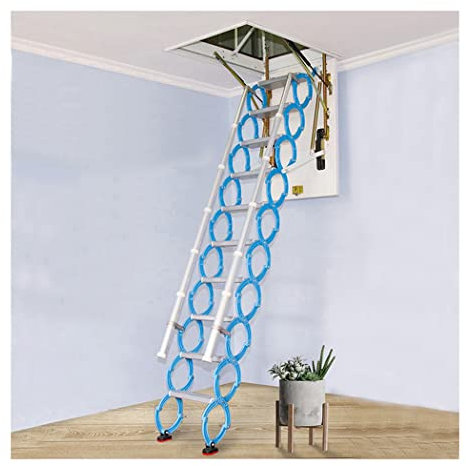 Steel Stairs with Hatch Telescopic Folding Ladder roof hinged Ladder 6-11ft Custom (Hole: 23.62 * 31.49inch-Height: 8.20ft)