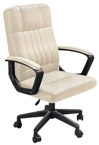 GIZNXBA Bürostuhl Ergonomisch Leder Schreibtischstuhl Chefsessel Computerstuhl Ergonomisch Mit Hoher Rückenlehne Schreibtisch Drehsessel Arbeitsstuhl Mit Armlehnen Lendenstütze (Color : /Beige)