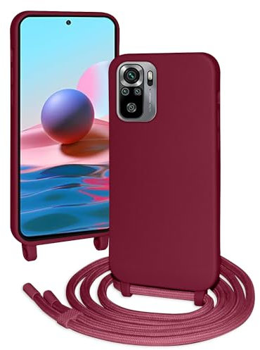 FERLAN Silikon Handykette für Xiaomi Redmi Note 10 4G/Note 10S Hülle mit Band,Stylische Verstellbarer Halskette Handyhülle,Necklace (abnehmbar) Hülle mit Band,Handyhülle für zum Umhängen,Rot