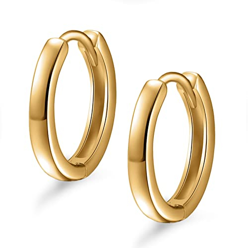 day.berlin Kleine Damen Ohrringe in Gold 18k vergoldet, Klapp Creolen 17mm Durchmesser 2mm stark, 316L Edelstahl nickelfrei und wasserfest für Frauen