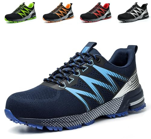 Nasogetch Chaussures de Sécurité Hommes Femme Basket de Securite Légère Confortable Chaussures de Travail Respirantes avec Embout en Acier Bleu 41 EU