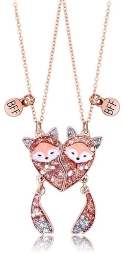 Houhounb 2 Stück Legierung Freundschafts Halskette BFF Kette Freundschaftsketten Halskette Fuchs Partner Schmuck mit Gravur für Besten Freunde Geschenke