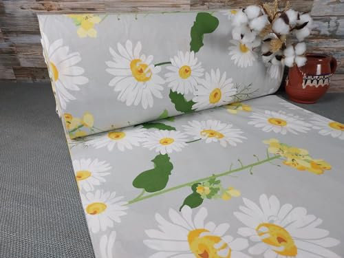 240cm Breit Meterware ab 50cm Popeline Baumwolle Stoff Baumwollstoff Kinderstoffe Stoffe Blumen Gänseblümchen Babystoffe Ranforce Bastelstoff ÖKO-TEX VP0B028 (Grau)