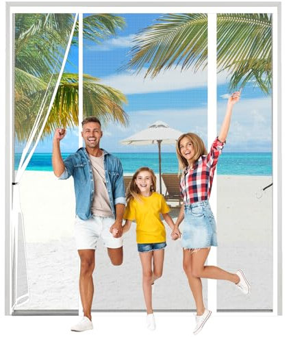 AXFZZRS Zanzariera Magnetica per Porte, Bianco Zanzariera Magnetica Porte Finestre, doppia apertura laterale per doppia porta scorrevole porta patio zanzariera, Doppia Apertura Laterale, 190x240cm