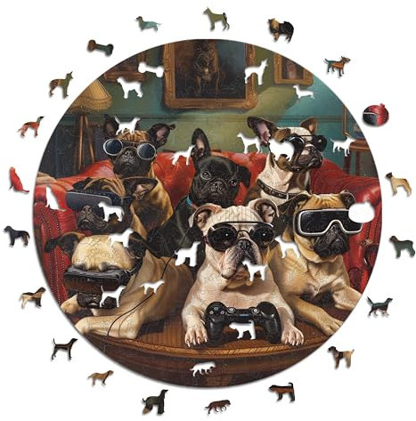 Iconic Puzzles - Gamer Dogs, Fantasy Animals, 100% nachhaltiges Holzpuzzle, Geschenke für Kinder und Erwachsene, Größe S, 200 Teile