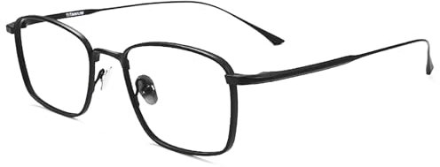Ultraleichte Lesebrille für Herren mit Anti-Blaulicht, Modische Quadratische Computerbrille mit Titanrahmen(Black,2.0)
