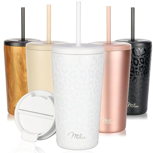 Milu Mug Isotherme 500ml - Thermo Café étanche en acier inoxydable, Tasse thermique sans BPA, 100% anti-fuite(White Leopard, 500ml)