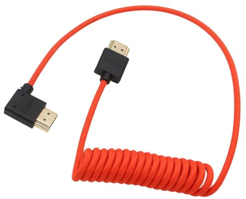 HangTon HDMI 8K 4K 60p Kabel für ATOMOS Shinobi Portkeys SmallHD Cine 5 7 Hollyland Mars Sony A9 A1 FS7II Canon C400 S1H Z9 X-T5 Kamera, rechtwinklig Typ A HDMI 2.1 rot geflochten 50cm