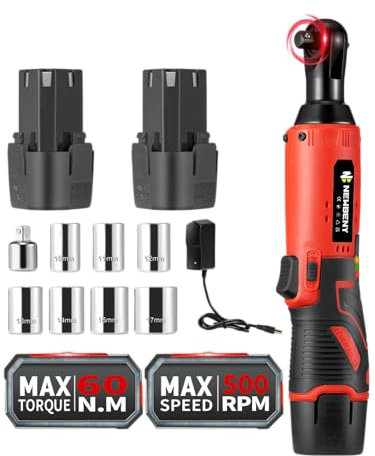 ONEVAN Cordless Ratchet Wrench Electric Power Ratchet - 40 Nm Max Torque, 3/8 Drive Wrench with LED Light, Includes 8 Soketss, for Vehicle and Industrial Use