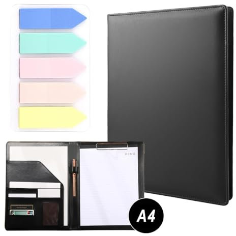 Duoleimi Carpeta de Escritura Carpeta de conferencias Carpeta portapapeles Bloc de Notas Incl bolígrafo - Carpeta de Anillas A4 Incluyendo Etiquetas de índice Extra para la Oficina.