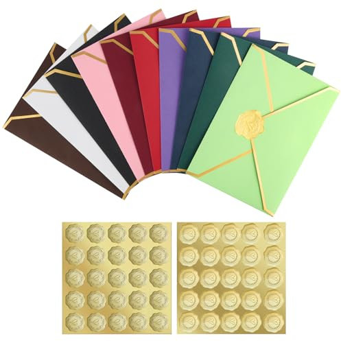 30 Stück Bunte Mini Briefumschläge, 11,4 * 16,2cm V-Klappe Briefumschläge, Kleine Umschläge mit Sealing Sticker für Hochzeiten, Einladungen, Graduierung, Party
