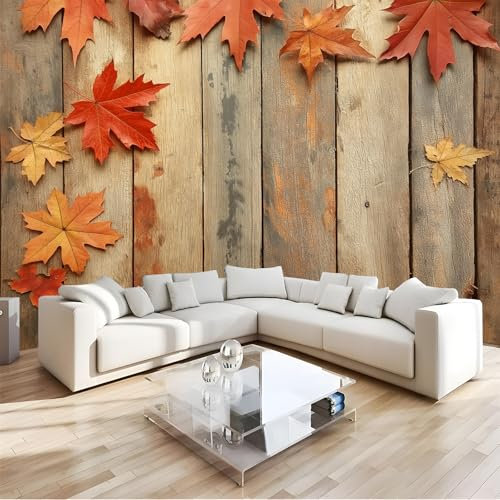 NAWVNMI Tapete Zum Abziehen Und Aufkleben Mit Ahornblättern, 250 X 180 Cm, Alte Holzbrett-Tapete, Modern, Selbstklebend, Wasserfest, Kontaktpapier, Entfernbare Tapete Für Schlafzimmer Und Wohnzimmer