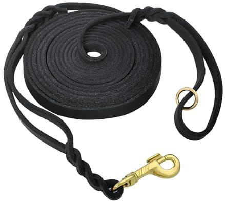 LWBMG 4,5 m lange Leder-Hundeleine mit Verkehrsgriff, geflochtene Leder-Trainingsleine für Outdoor-Wandern, Camping, Jagd
