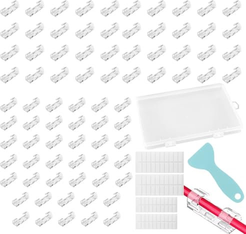 WOLMIK 80 Stück selbstklebende Kabelklemmen, runder Kabelhalter, Kabelorganisator, Kabelklemme Wandmontage Kunststoff mit selbstklebenden Pads für Büro Zuhause Auto Schreibtisch Kabel