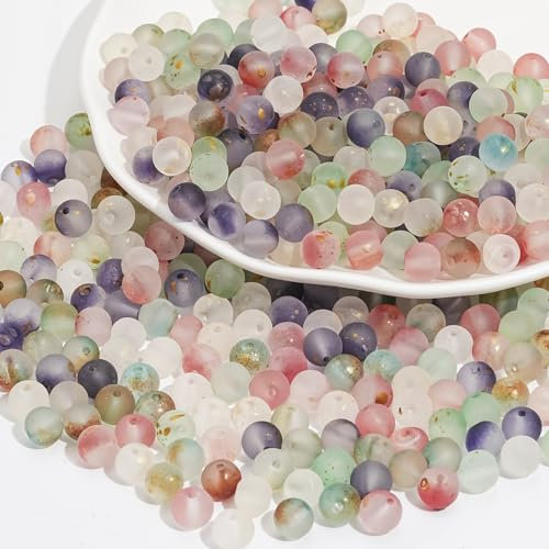 HERZONE 500pcs glasperlen in bunt 8mm runde Bunte Perlen zum Auffädeln (bunt-b)