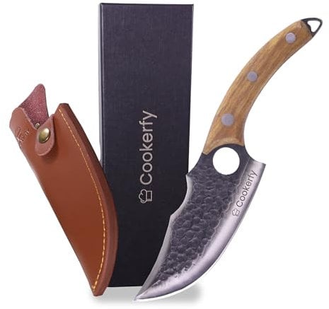 Cookerfy Japanese Style 6 Butcher Knife - Razor Sharp Chef Knife with Ergonomic Grip & Genuine Cowhide Leather Sheath - High Carbon 5cr15 Steel Blade with Rosewood Handle - Kitchen Accessories