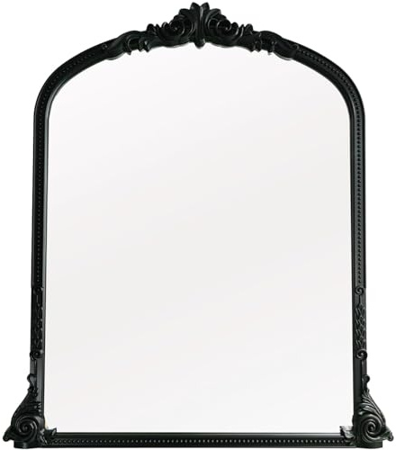 DEENZ 70X80Cm Ornate Beaded Frame Wall Mirror Black Arched Decorative Badroom Living Room Home Décor