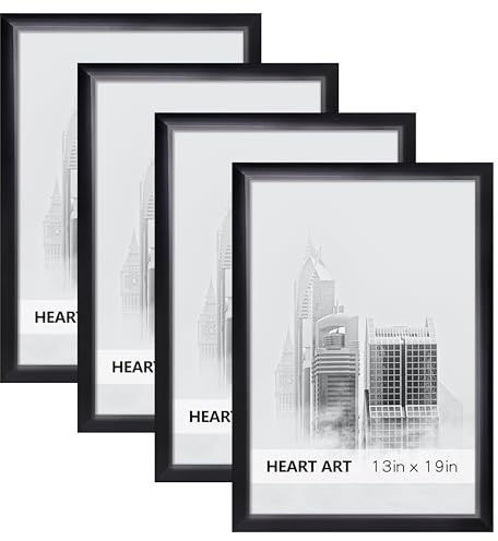 HEART ART Bilderrahmen ohne Passepartout, 33 x 48 cm, Schwarz, 4 Stück | Bilderrahmen, 13 x 19 cm