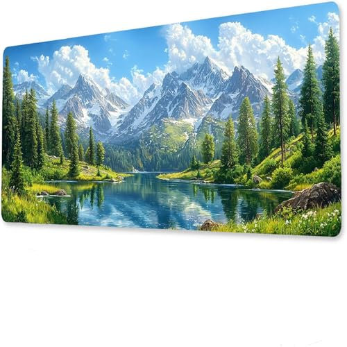 Gaming mauspad XXL, Mousepad 1000x500x5mm, Waldschreibtisch unterlage groß, Mit nähten, rutschfeste gummibasis, Wasserdicht und langlebig Tastatur unterlage Berg, Geeignet für das Homeoffice K-6