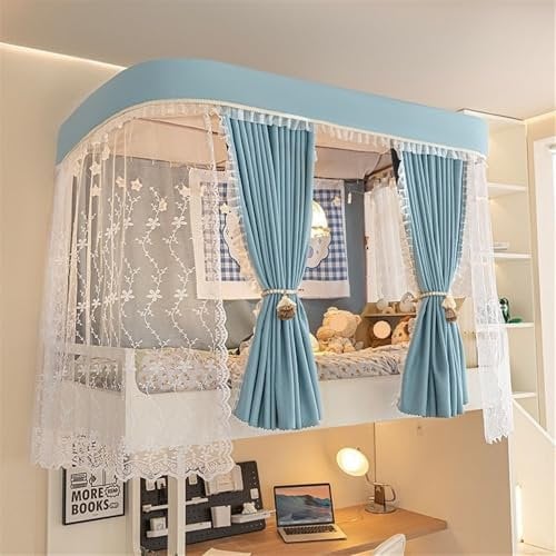 HDSDVNON Etagenbett-Baldachin-Set Mit Rahmen Und Moskitonetz – Zweilagige Sichtschutzvorhänge for Obere/untere Etagenbetten Und Hochbetten(Sky Blue)