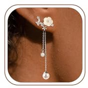 RIXERKOC Blumen Ohrringe Gold Silber 925 Hängend Damen Lange Quaste Perlen Hängende Ohrringe, hypoallergenen Blume Tropfenohrringe mit CZ Anhänger zierliche Hochzeit Schmuck für Bräute