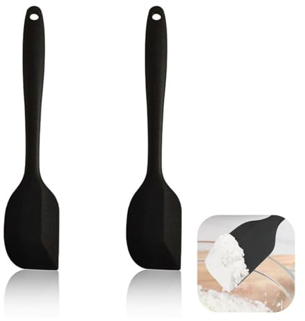 Set di 2 mini spatole in silicone da 22,7 cm, nero, resistenti al calore fino a 315 °C, flessibili e senza cuciture, ideali per cuocere, mescolare, mescolare e mescolare, perfette per piccoli