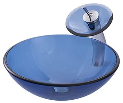 WEYFH Bathroom Sinks Bathroom Vessel Sink Bathroom Tempered Glass Washbasin Blue Glass Washbasin Bathroom Countertop Art Basin Vessel Vanity Sink Bowl Basi