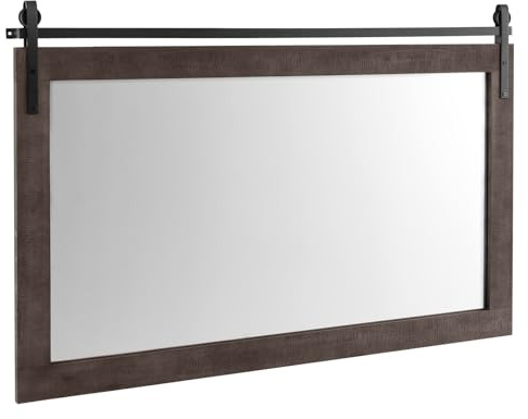 GOPLUS Wandspiegel mit Holzrahmen, Rechteckiger Spiegel 100 x 66 cm, Hängespiegel Holz, HD-Spiegel mit Metallhalterung, Badezimmerspiegel für Badezimmer, Flur, Wohnzimmer, Schlafzimmer (Walnuss)