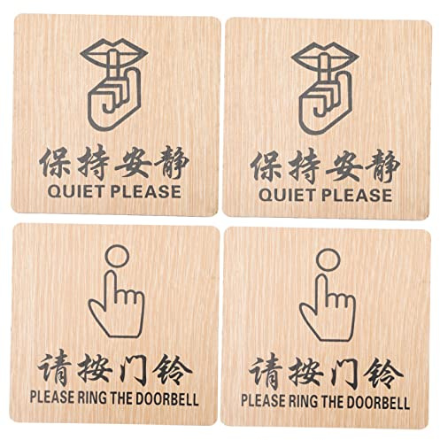 SHINEOFI 4Pcs Wooden Hotel Door Signs Reminding Tags for Use Weather-resistant Doorplates with Please Ring Doorbell and Keep Quiet Messages Practical Hotel Accessories