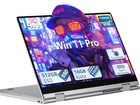 DIAKUOE Laptop FLEXONE 14 Zoll N100 Yoga 16 GB RAM + 512GB-FR