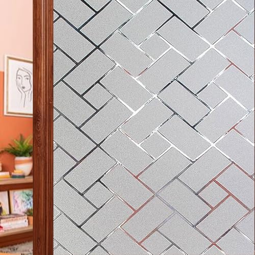 Film Fenetre Anti Regard Film 70 x 505 cm Auto-Adhésif, Pas de Colle, Statique Brise Vue Fenêtre Dépoli - Fenêtre pour Salle de Bain Chambre, Grille Oblique