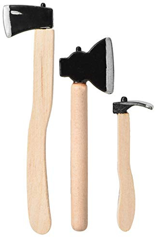 Dollhouse Axe,3pcs Mini Toys with Wood Handle and Metal Head,1/12 Doll House Axe, for 1:12 Dollhouse Fairy Garden Decoration