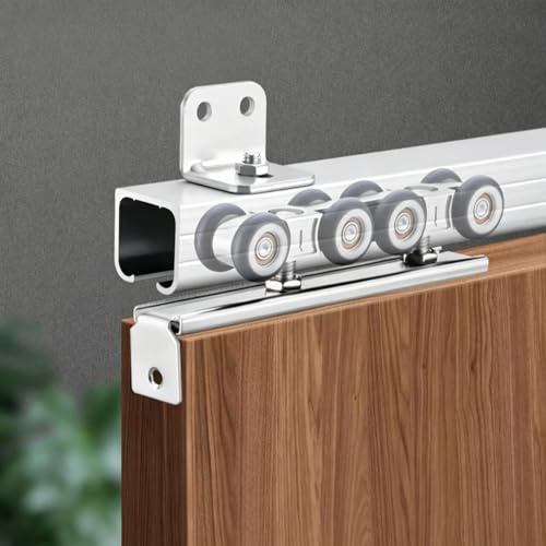 Rail Porte Coulissante Kit de Fixation Murale pour Rail de Porte Coulissante de Grange, Système de Fermeture Amortie pour Rail de Porte Escamotable Argenté, Guide Coulissant(5m/17ft)