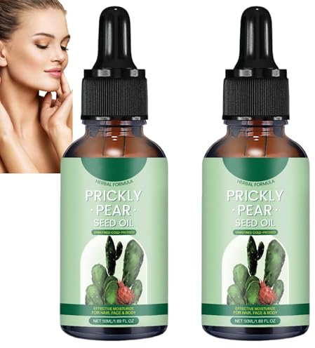 Pure Organic Prickly Pear Oil, Prickly Pear Oil Face Skin Hair, Pure Prickly Pear Seed Oil Sweet Almond Jojoba Vitamina E, Natural Vegan Friendly Multiusos Oil Nourishing Skin and Hair (2 unidades)