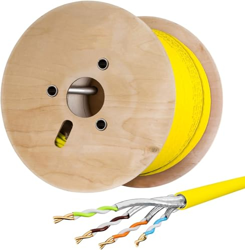 HB-DIGITAL 250m CAT.7 Netzwerkkabel LAN Kabel Verlegekabel AWG 23 Reines Kupfer S/FTP PiMF LSZH Halogenfrei RoHS-Compliant Ethernet Installationskabel Datenkabel PoE 10Gbit/s GHMT Zertifiziert Gelb