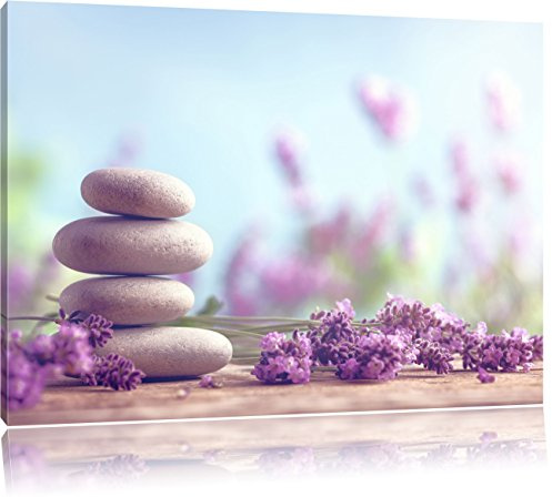Pixxprint Lavendel Spa-Stillleben, Größe: 80x60cm, Leinwandbild, fertig gespannt, Wandbild, Dekoration, Kunstdruck, kein Poster
