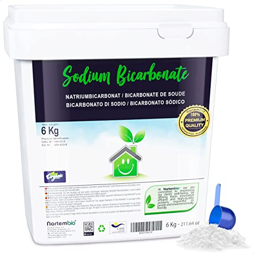 Nortembio Natron Pulver 6 Kg. Ökologischer Natriumbicarbonat. Premium Qualität & Aluminiumfrei Baking Soda. Natriumhydrogencarbonat. E-Book Inklusiv.