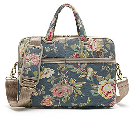 kayond Blue Water Hyacinth Patten Canvas Laptop Shoulder Messenger Bag Case Sleeve for 14Inch Laptop and Macbook Pro A1707 (14-14.1 inch, Blue Water Hyacinth)