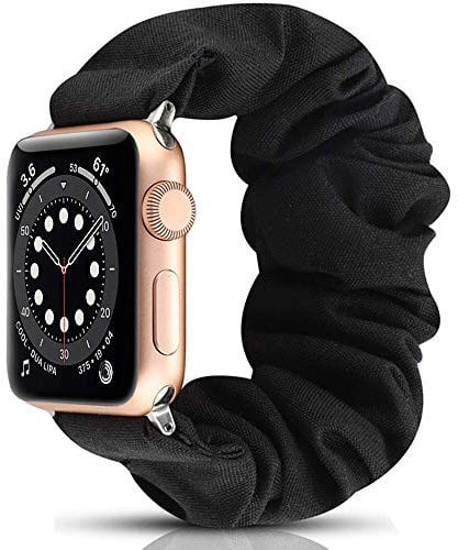 Miimall Scrunchie Armband Kompatibel mit Apple Watch 49mm/45mm/44mm/42mm, iWatch Stoff Armbänder Damen, Dehnbar Elastizität Gummizug Ersatzband für Apple Watch Series 8/7/6/5/4/3/2/1 - Schwarz