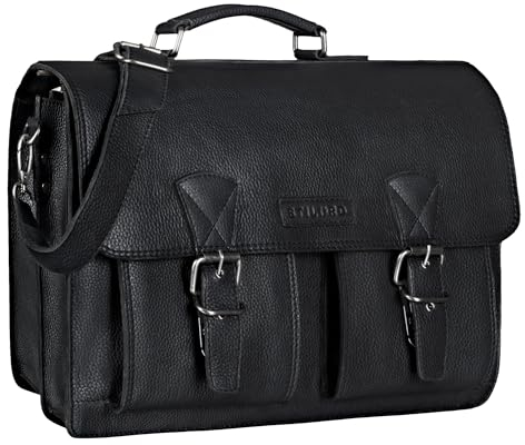 STILORD 'Jeffrey' Lehrertasche Aktentasche Leder Große Vintage Ledertasche zum Umhängen 15.6 Zoll Laptop Tasche für Schule Uni Business Trolley Aufsteckbar, Farbe:schwarz